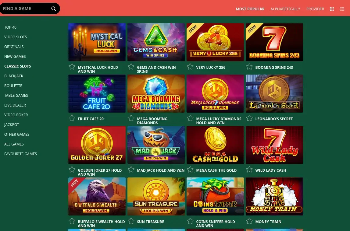 Trino Casino App Oberfläche auf dem Smartphone mit Spielauswahl